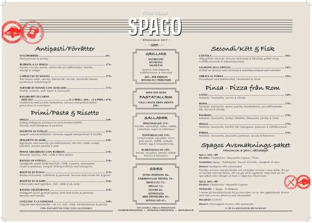 Spago Menykort