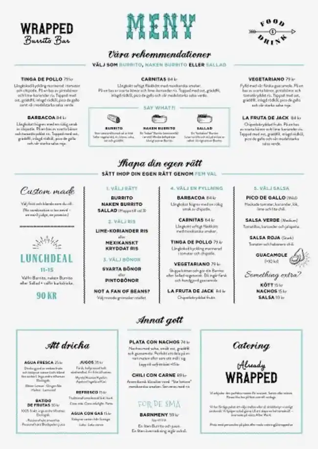 Wrapped Burrito Bar Menykort